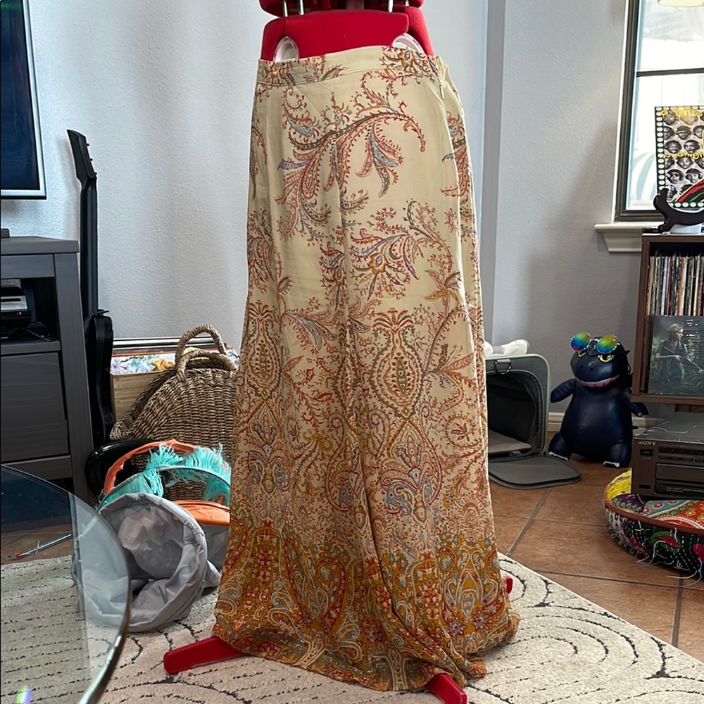 Elegant Vintage Paisley Maxi Skirt - Cream and Brown